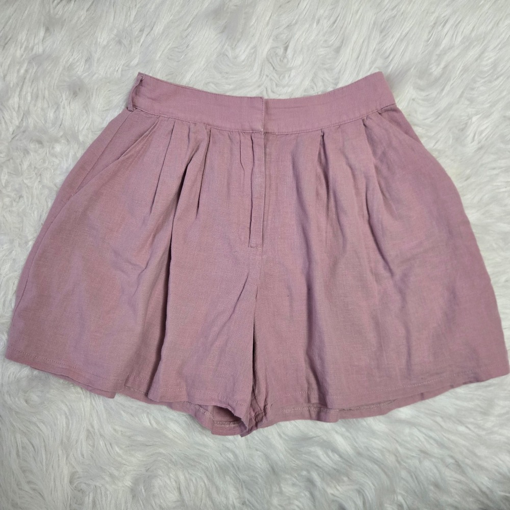 American Eagle Mauve Pink Linen Blend Pleated High Waisted Shorts Womens XS - Picture 1 of 12